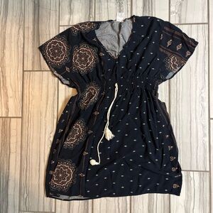 EARTHBOUND Navy and Brown Patterned Dress